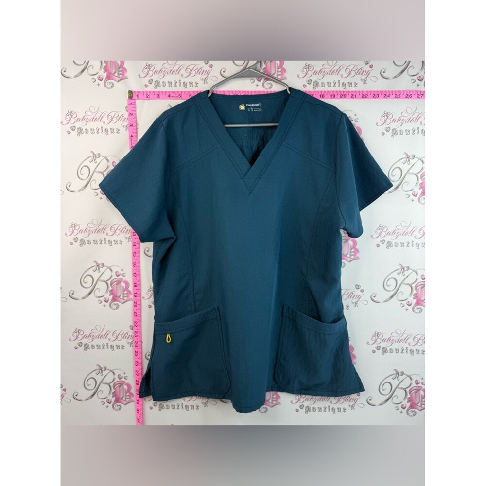 Four stretch tshirt blue scrubs Women's V-Neck Scrub Tunic Top in A Navy Blue